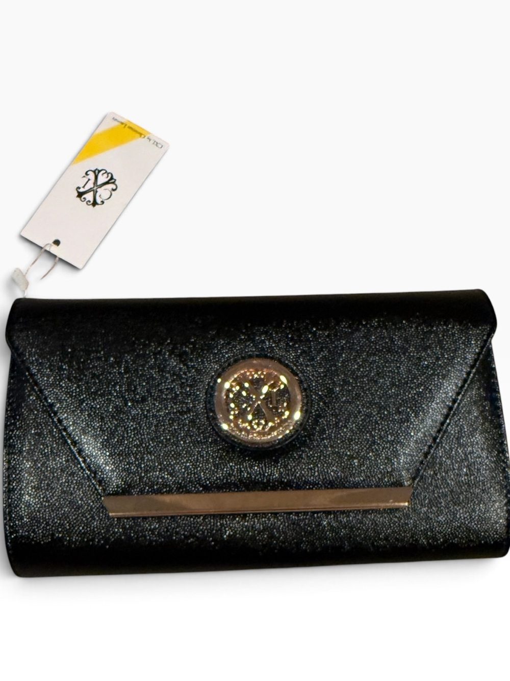 Elegant Black Envelope Clutch with Logo Accent
